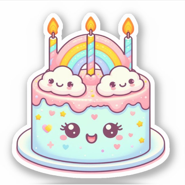 Sticker mignon gâteau d'anniversaire avec arc-en-ciel (Devant)