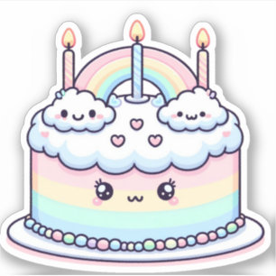 Sticker mignon gâteau d'anniversaire nuageux