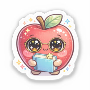 Sticker Mignon Kawaii Apple Intelligent avec des Lunettes