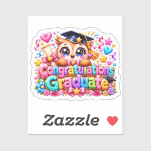 Sticker Mignon Kawaii Félicitations Diplômé Hibou Pastel P