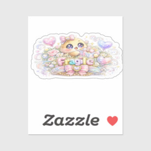 Sticker Mignon Kawaii Fragile Manipuler avec soin Chat Pas