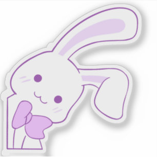 Sticker Mignon Kawaii Lapin Ruban Violet Personnalisé
