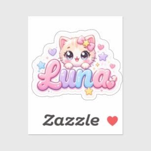 Sticker Mignon Kawaii Luna Nom de Chat Pastel Rose Étincel