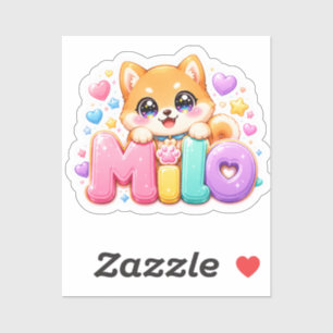 Sticker Mignon Kawaii Milo Nom de Chien Rose Pastel Étince