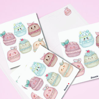 Sticker mignon kawaii Pastel aquarelle Français Macarons