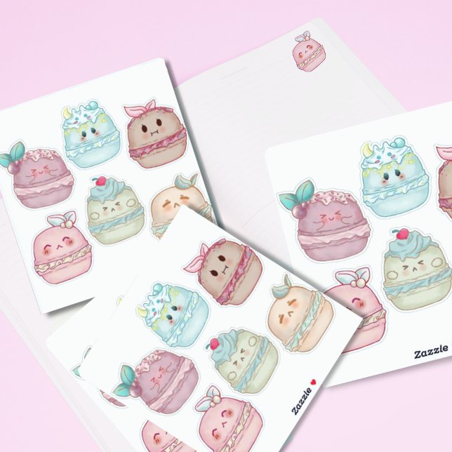 Sticker mignon kawaii Pastel aquarelle Français Macarons (Créateur téléchargé)
