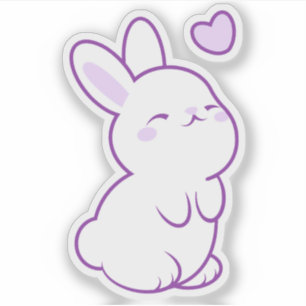 Sticker Mignon Kawaii Pastel Violet Lapin Debout et Cœur