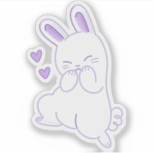 Sticker Mignon Kawaii Pastel Violet Lapin Timide qui Rira
