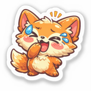 Sticker Mignon Kawaii Renard Orange Rire Larmes de Joie