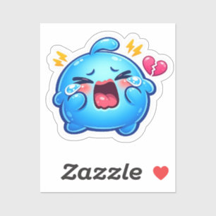 Sticker Mignon Kawaii Triste Slime Bleu qui pleure avec un