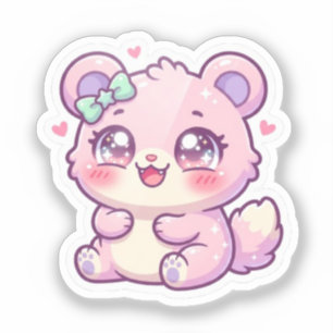 Sticker Mignon Ours Rose Pastel Chibi Chatoune Cœur St