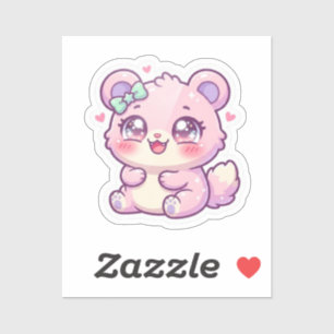 Sticker Mignon Ours Rose Pastel Chibi Chatoune Cœur St