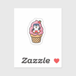 Sticker mignon pingouin, glace d'été, animal kawaii stic