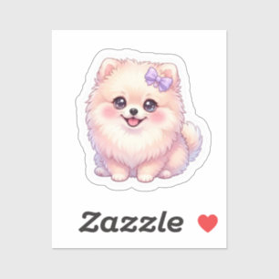 Sticker Mignon Pomeranian Kawaii chiot Chien Nœud Violet P
