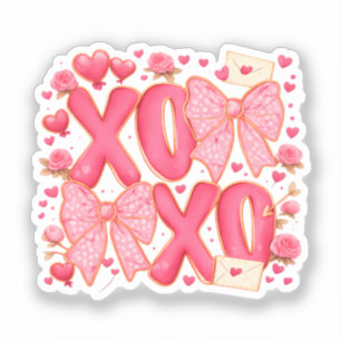 Sticker Mignon XOXO Saint-Valentin Nœuds Cœurs Rose Coquet