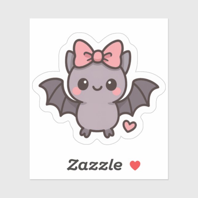 Sticker Mignonne batte à halloween avec arc rose (Feuille)