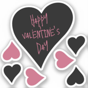 Sticker Mignonne "Bonne Saint Valentin" Coeurs noirs et ro