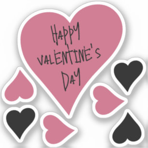 Sticker Mignonne "Bonne Saint Valentin" Coeurs rose et noi