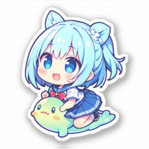 Sticker mignonne chibi fille avec la chaux