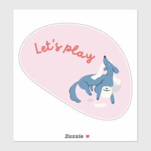Sticker Mignonne chien, rose, "Jouons !"