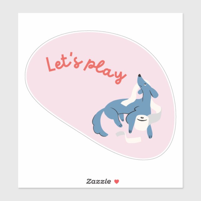 Sticker Mignonne chien, rose, "Jouons !" (Feuille)