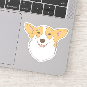Sticker Mignonne Chien Visage Dessin Corgi souriant