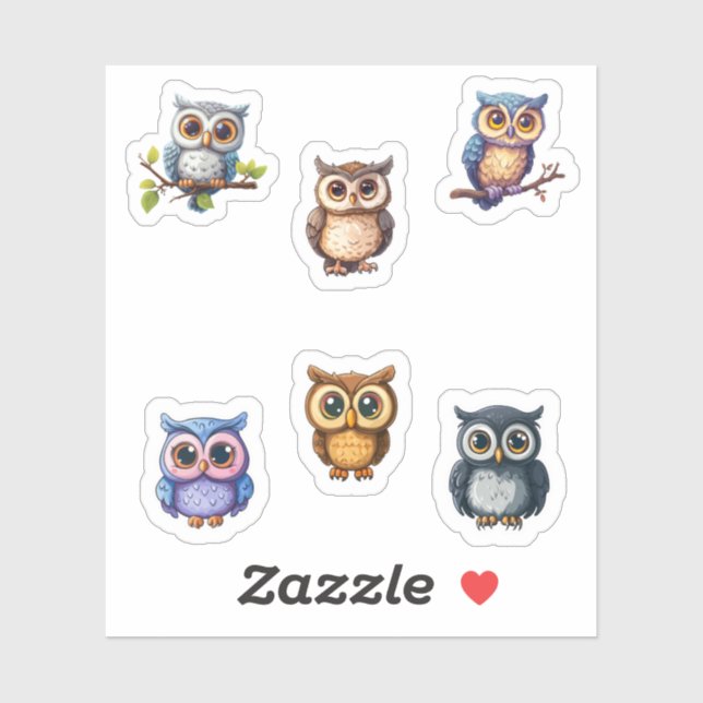 Sticker mignonne feuille d'autocollants de chouettes kawai (Feuille)