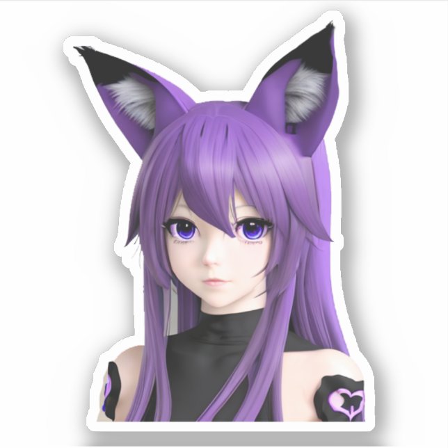 Sticker Mignonne fille Anime avec des oreilles Fox (Devant)
