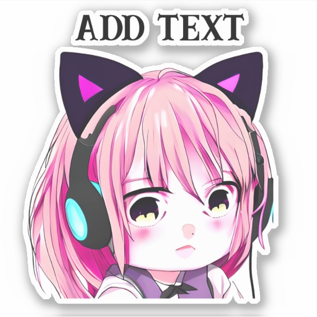 Sticker Mignonne fille Anime avec oreilles de chat (Devant)