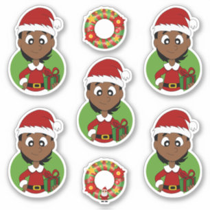 Sticker Mignonne fille avec cheveux noirs court vacances d