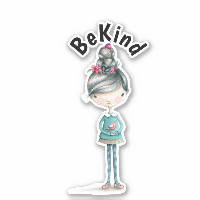 Sticker Mignonne fille BOHO "Sois gentille" (Devant)