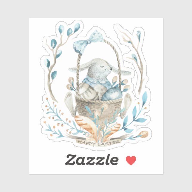 Sticker Mignonne lapin de Pâques dans un panier de fleurs  (Feuille)