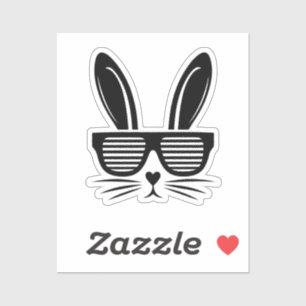Sticker Mignonne lapin de Pâques noir entouré de lunettes