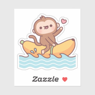 Sticker Mignonne Singe En Bateau De Banane