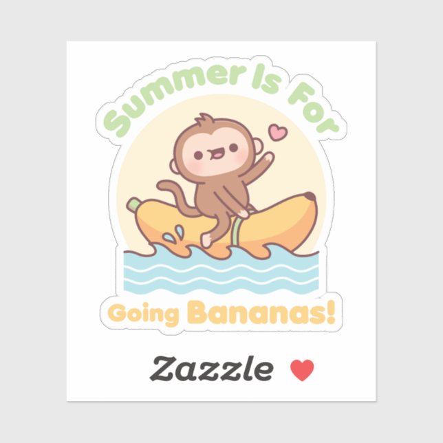 Sticker Mignonne Singe sur Banana Bateau été est pour alle (Feuille)