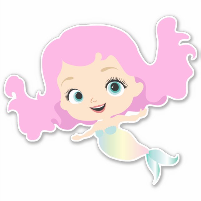 Sticker Mignonne sirène aux cheveux roses (Devant)