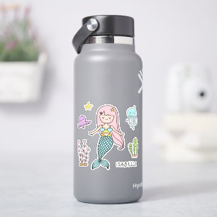 Sticker Mignonne Sirène Whimsical Girl Nom personnalisé