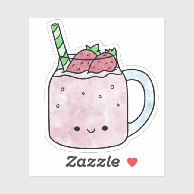 Sticker Mignonne smoothie à la fraise (Feuille)
