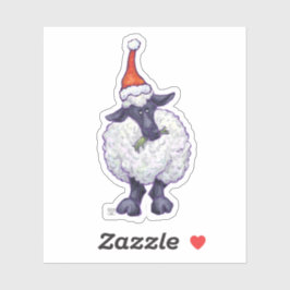 Sticker Mignons moutons dans un chapeau de Père Noël