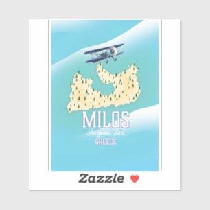 Sticker Milos, île grecque Carte art affiche de voyage.