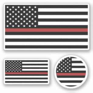Sticker Mince ligne rouge pompier Amérique drapeau feu Sec