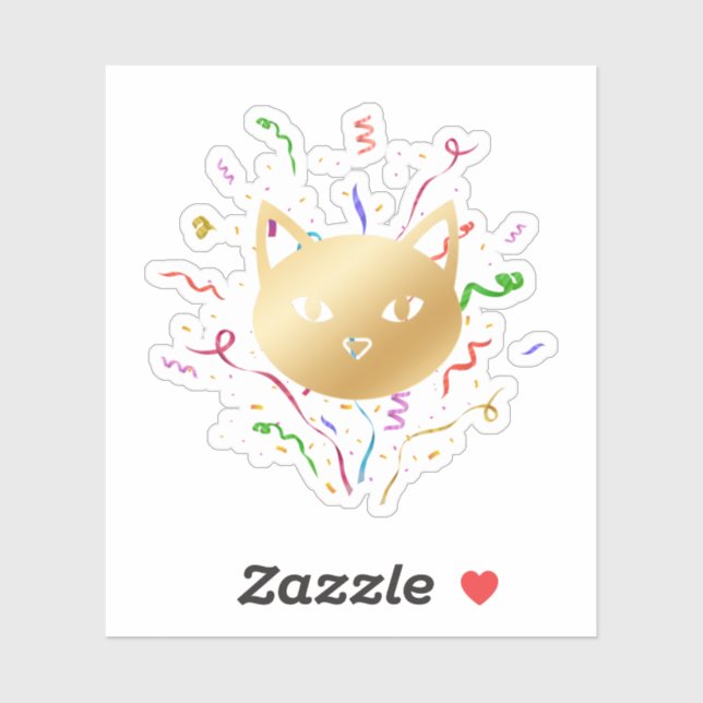 Sticker Minimalist Golden Cat Face Confetti New Year (Feuille)
