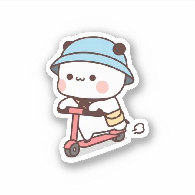 Sticker Mochi Brownie Bear Vélo équitation (Devant)