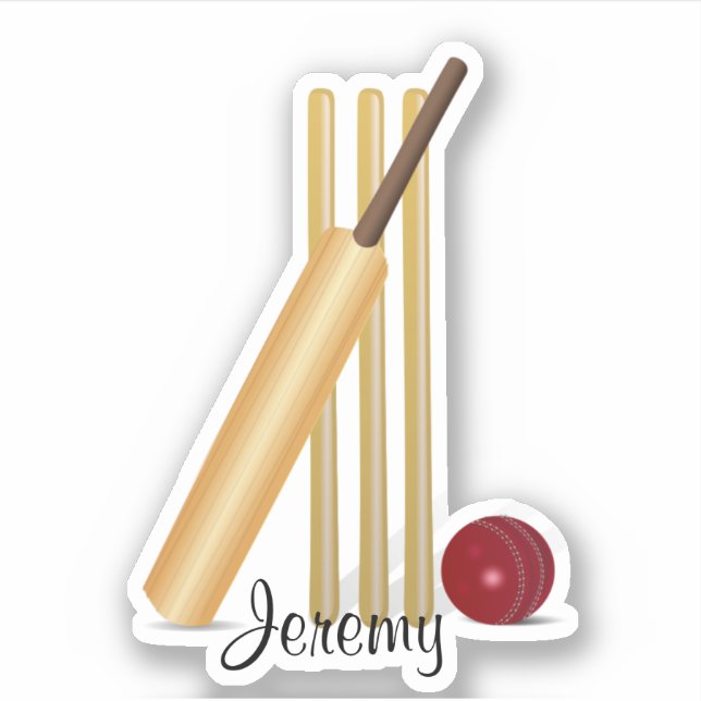 Sticker Modèle de cricket, wicket et balle, personnaliser (Devant)