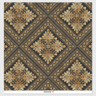 Sticker Modèle de Damas Vintage oriental - Noir et or
