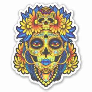 Sticker Modèle d'illustration artistique du crâne de sucre