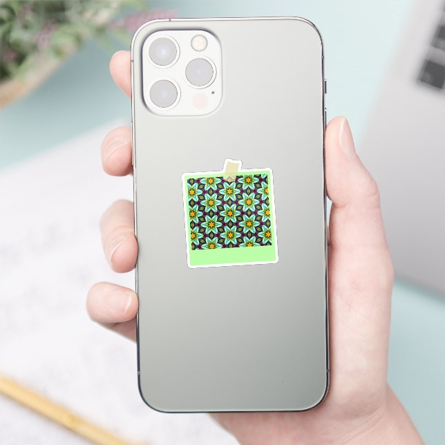 Sticker Modèle Floral Étoiles Vertes (Téléphone)