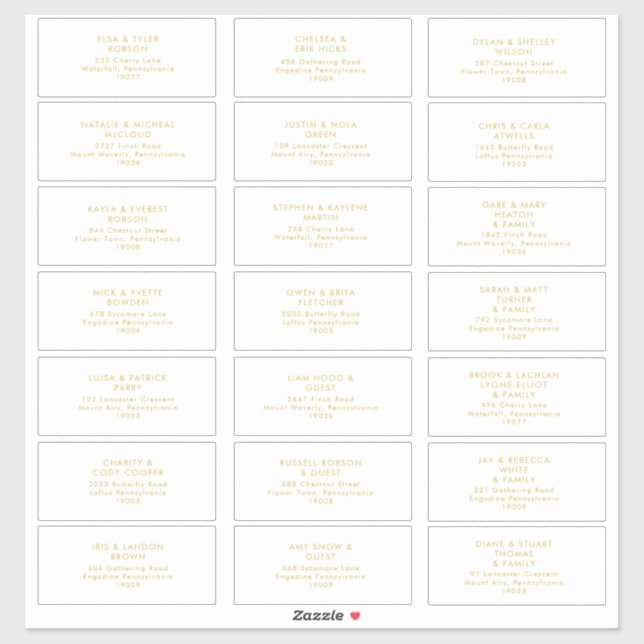 Sticker Modern Minimalist Gold Police Mariage Adresse du c (Feuille)