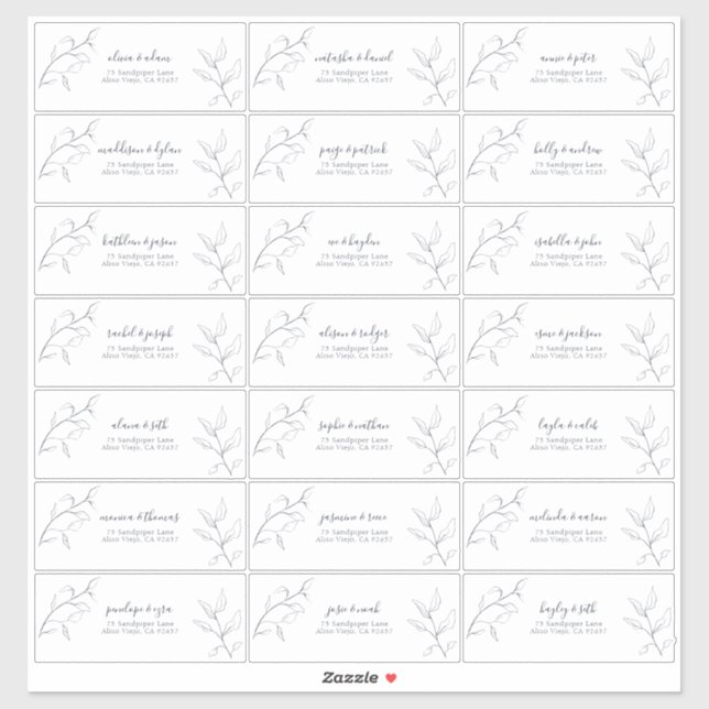 Sticker Modern Navy Bleu Script Botanique Adresse de l'inv (Feuille)