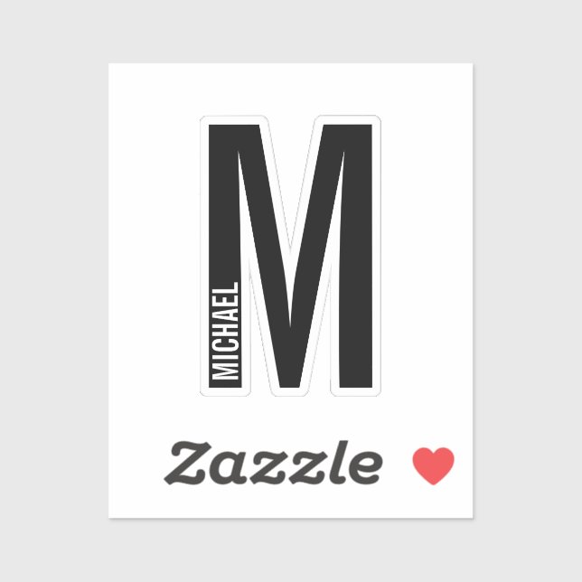Sticker Modern Personalized Bold Monogram and Name (Feuille)